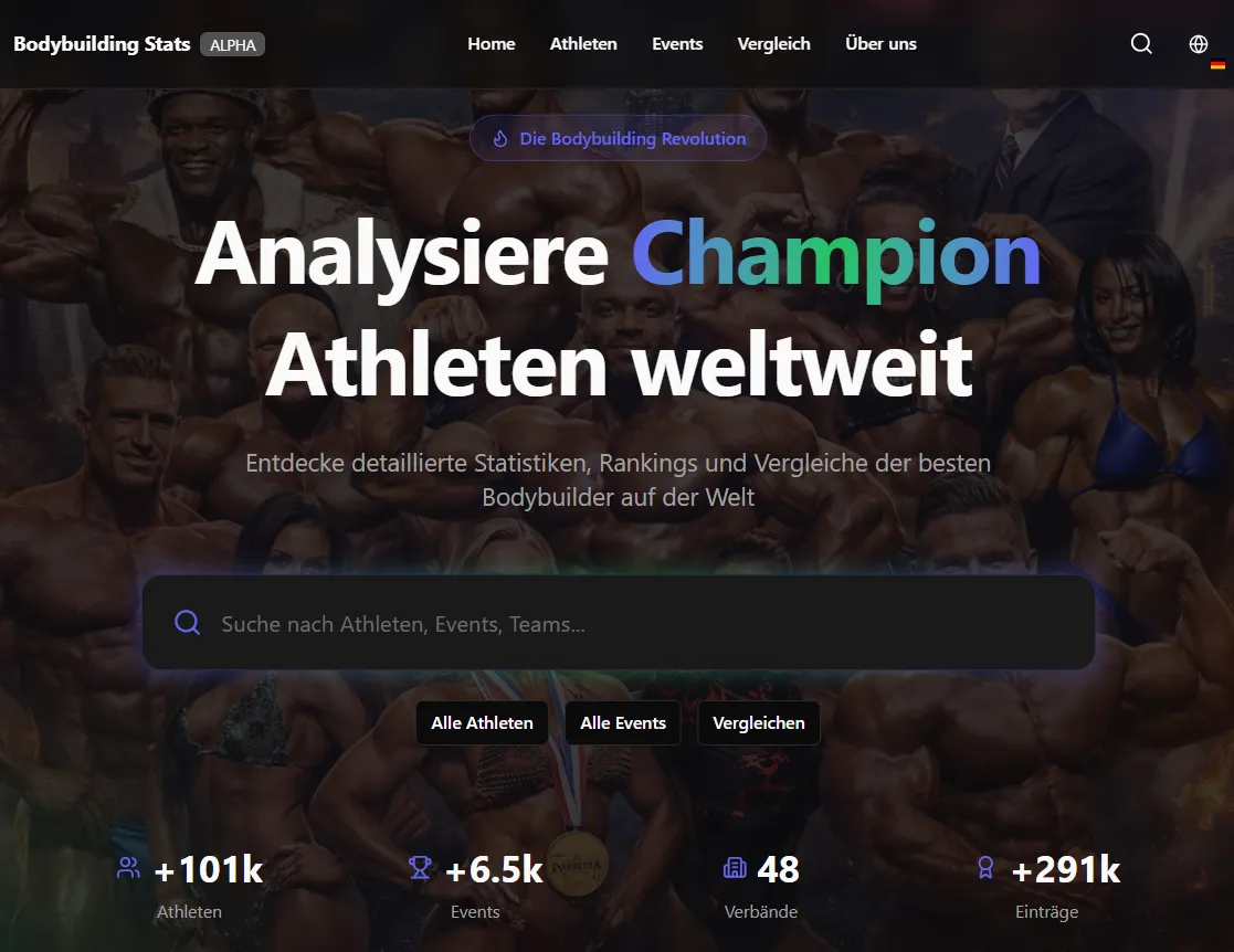Screenshot der Plattform bodybuildingstats