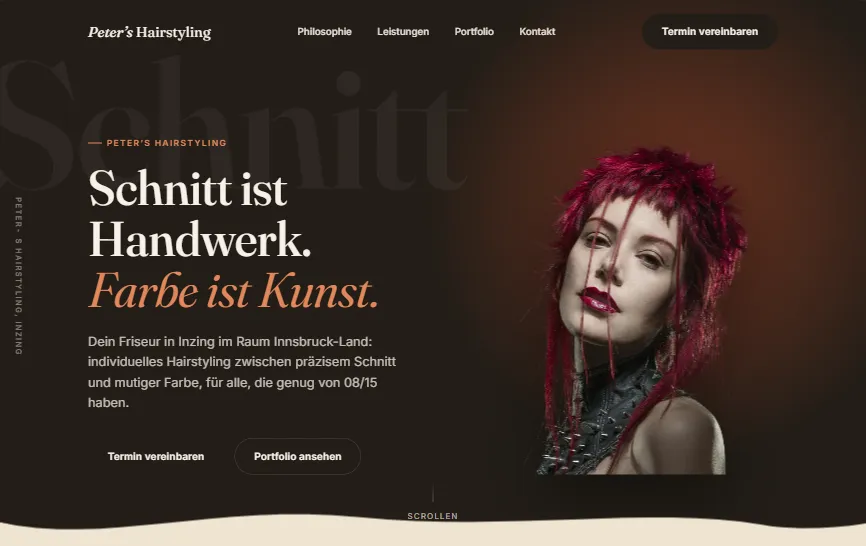 Screenshot der Webseite von Peter's Hairstyling